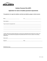 Document preview: Form BPP-15 Application for Waiver of Builders Pavement Requirements - New York City