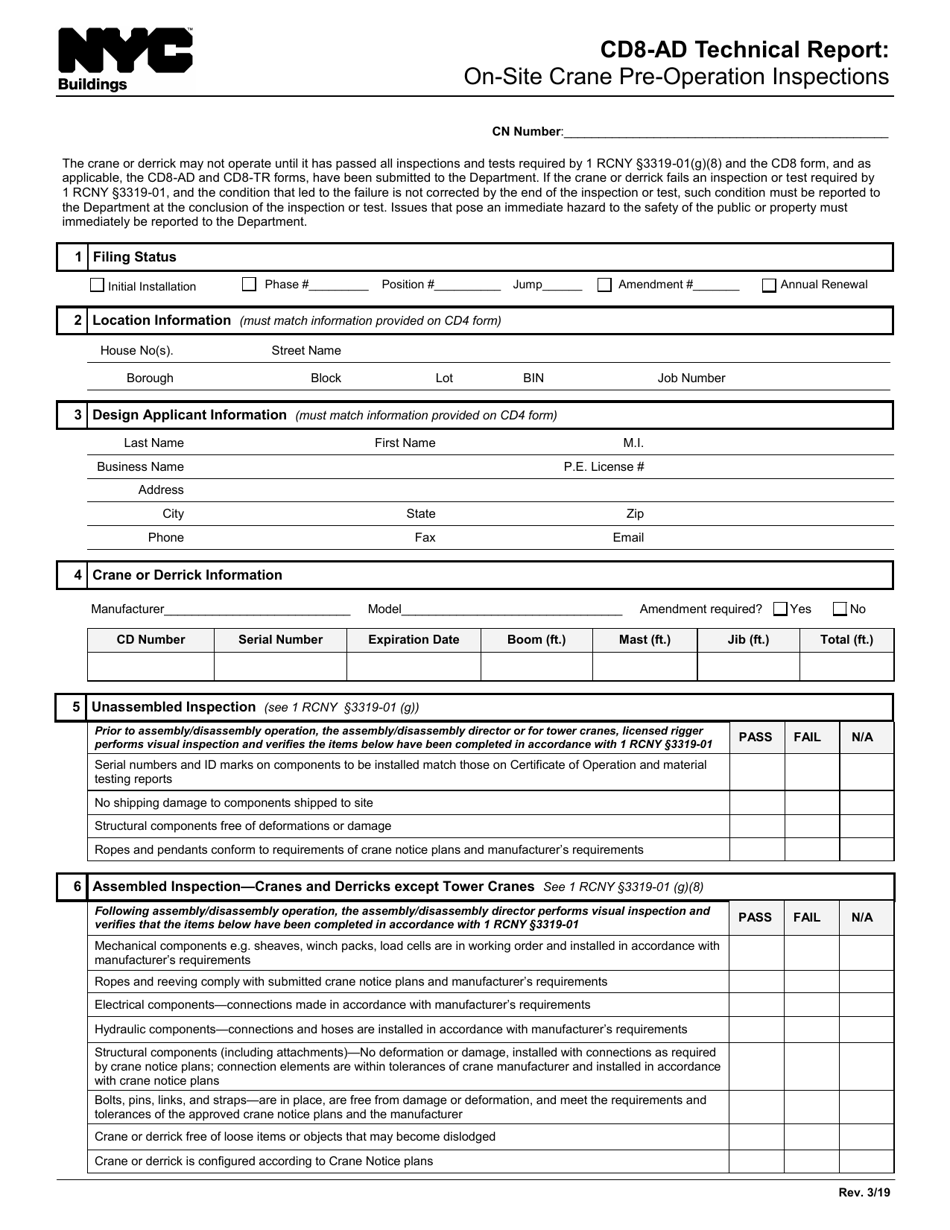 Form CD8-AD Technical Report: on-Site Crane Pre-operation Inspections - New York City, Page 1