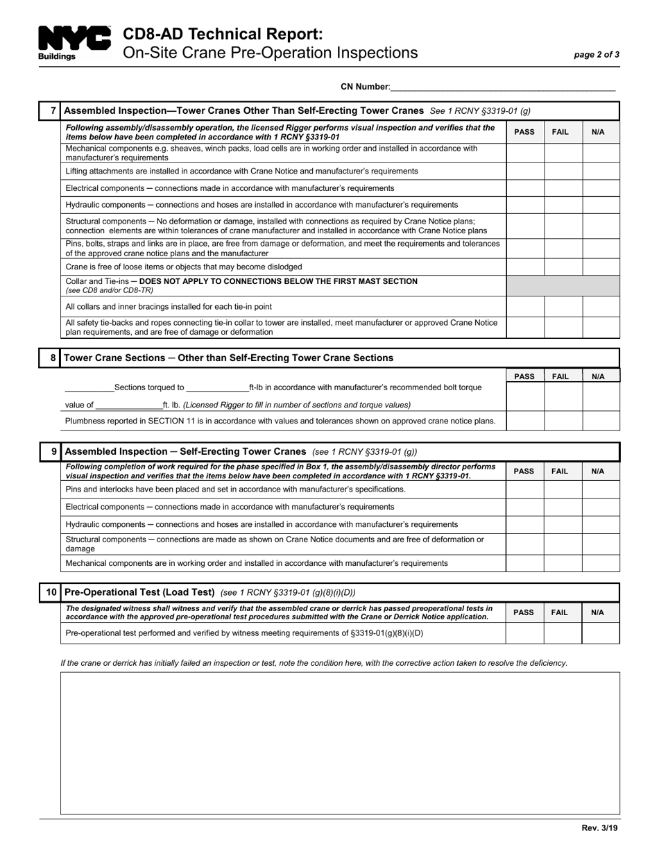Form CD8-AD Technical Report: on-Site Crane Pre-operation Inspections - New York City, Page 2