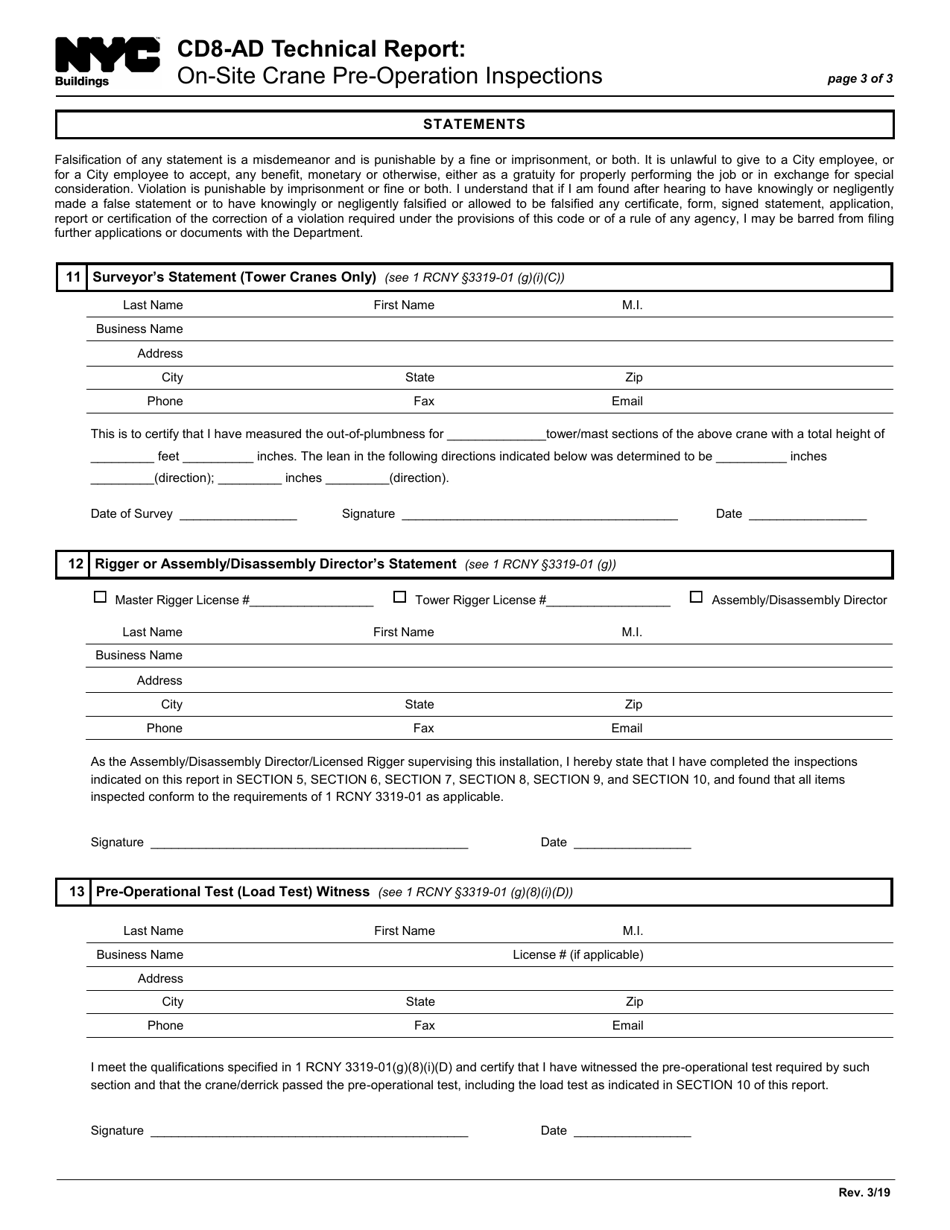 Form CD8-AD Technical Report: on-Site Crane Pre-operation Inspections - New York City, Page 3