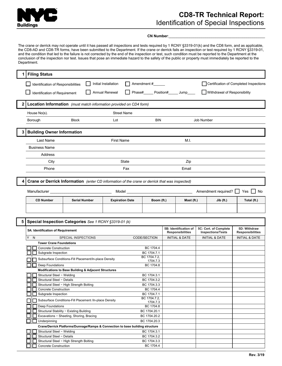 Form CD8-TR Technical Report: Identification of Special Inspections - New York City, Page 1
