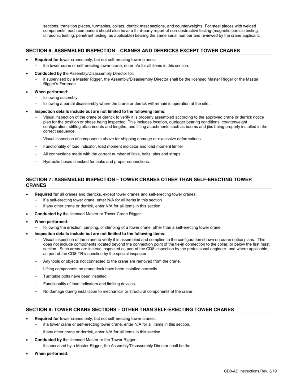 Instructions for Form CD8-AD Technical Report: on-Site Crane Pre-operation Inspections - New York City, Page 2