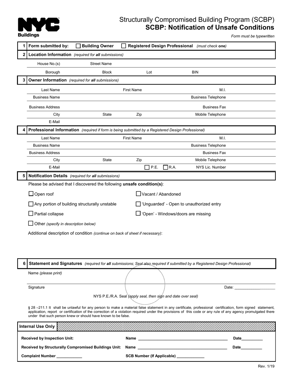 New York City Scbp: Notification of Unsafe Conditions - Fill Out, Sign ...