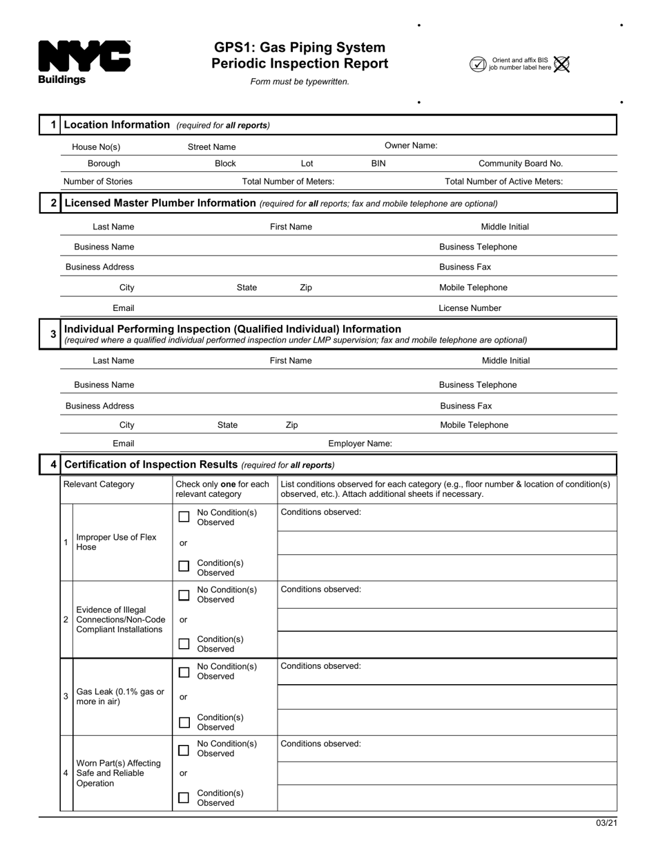 Form GPS1 - Fill Out, Sign Online and Download Fillable PDF, New York ...