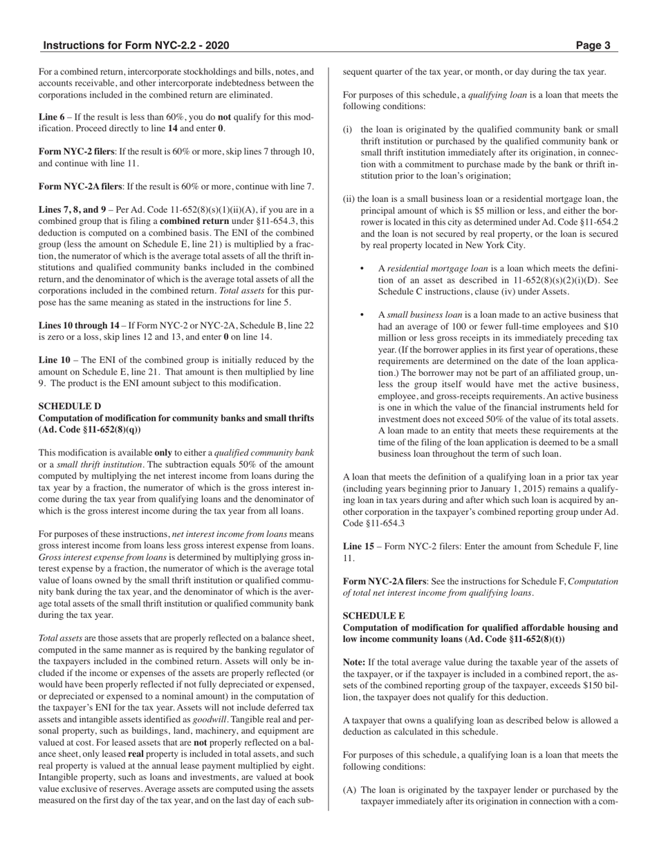 Instructions for Form NYC-2.2 Subtraction Modification for Qualified Banks and Other Qualified Lenders - New York City, Page 3