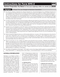 Document preview: Instructions for Form NYC-2 Business Corporation Tax Return - New York City