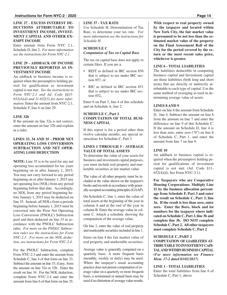 Instructions for Form NYC-2 Business Corporation Tax Return - New York City, Page 14