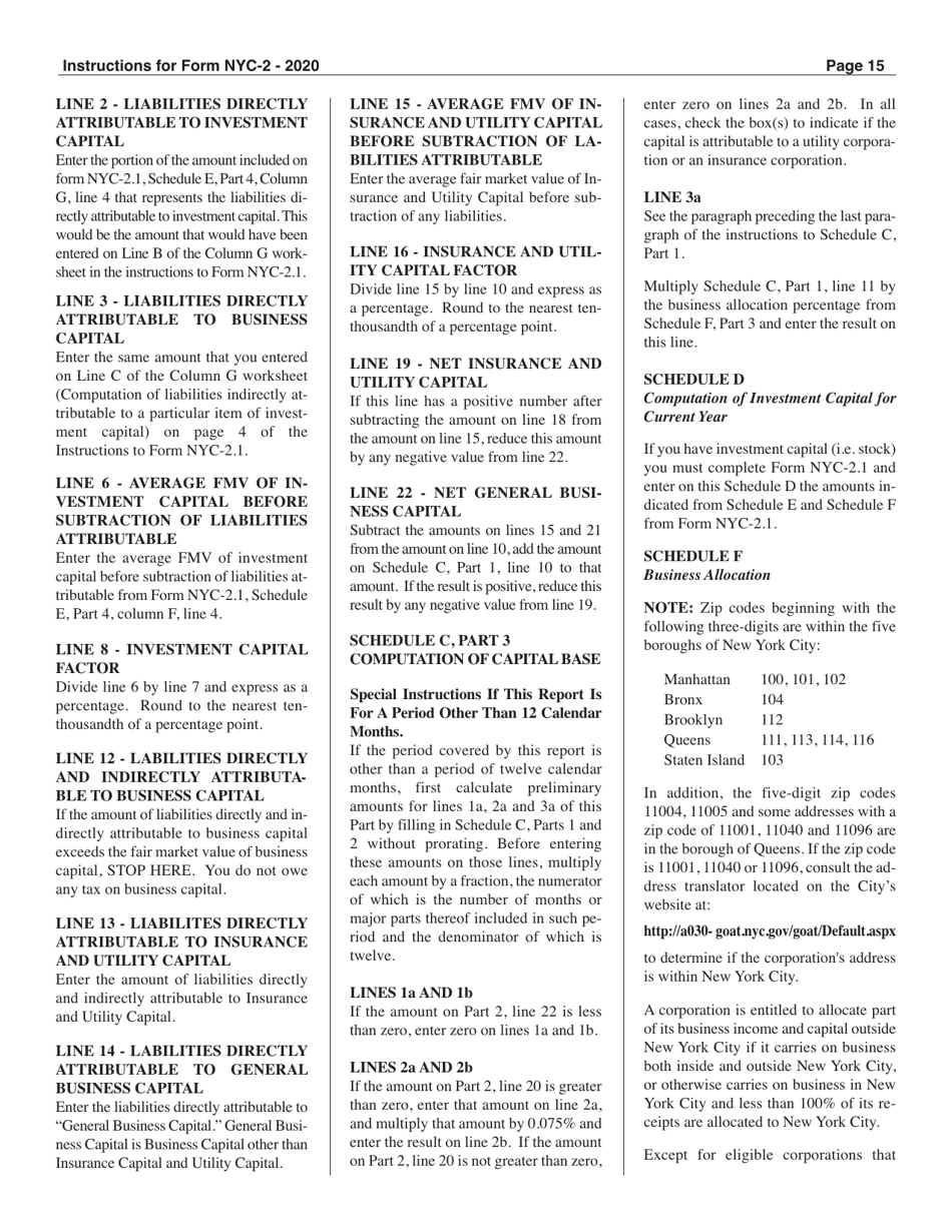 Instructions for Form NYC-2 Business Corporation Tax Return - New York City, Page 15