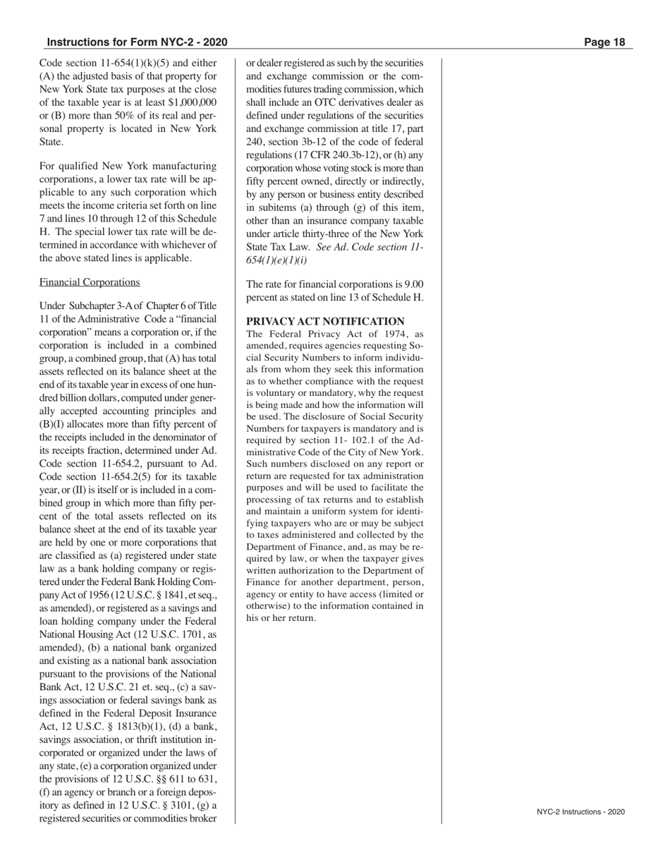 Instructions for Form NYC-2 Business Corporation Tax Return - New York City, Page 18