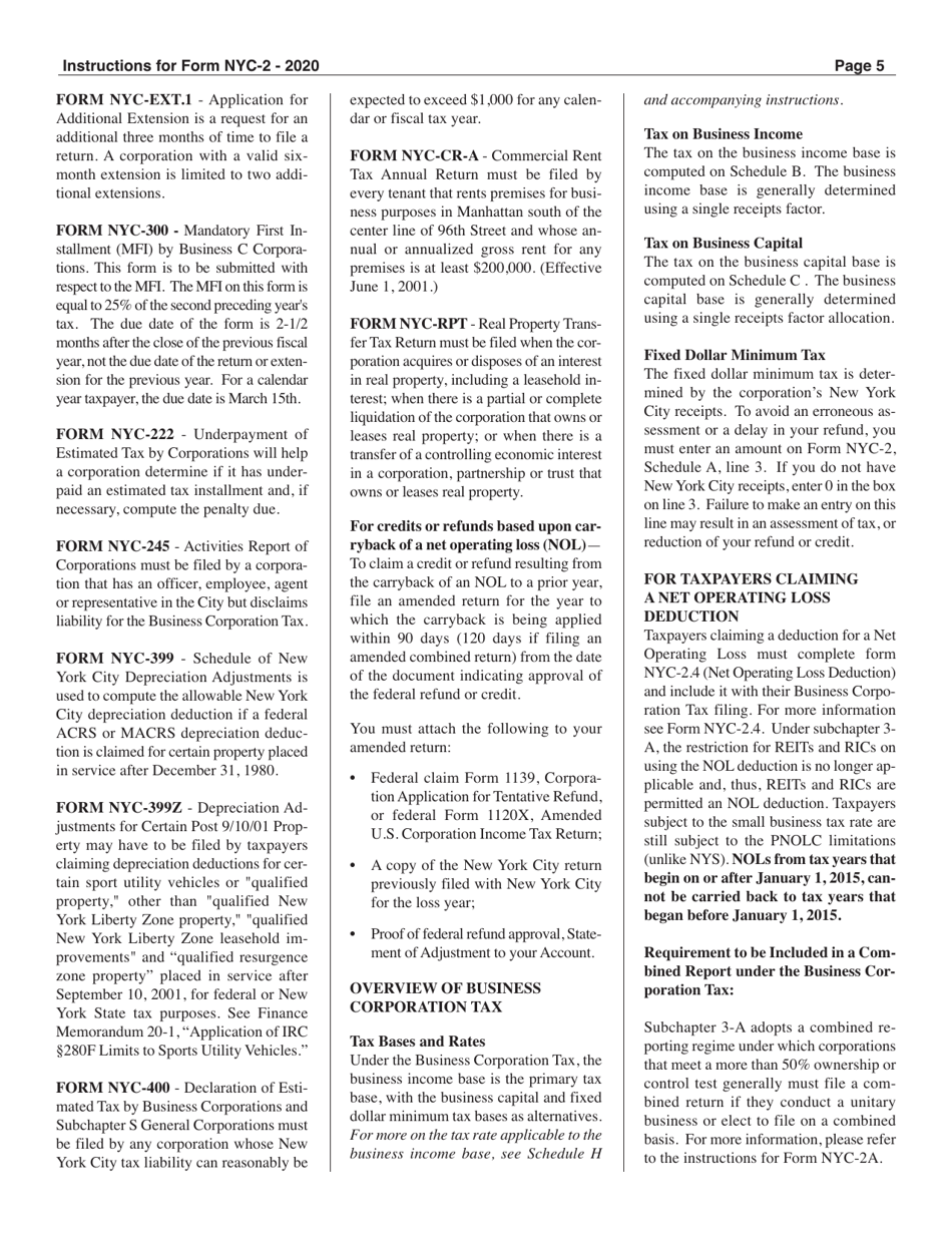 Instructions for Form NYC-2 Business Corporation Tax Return - New York City, Page 5