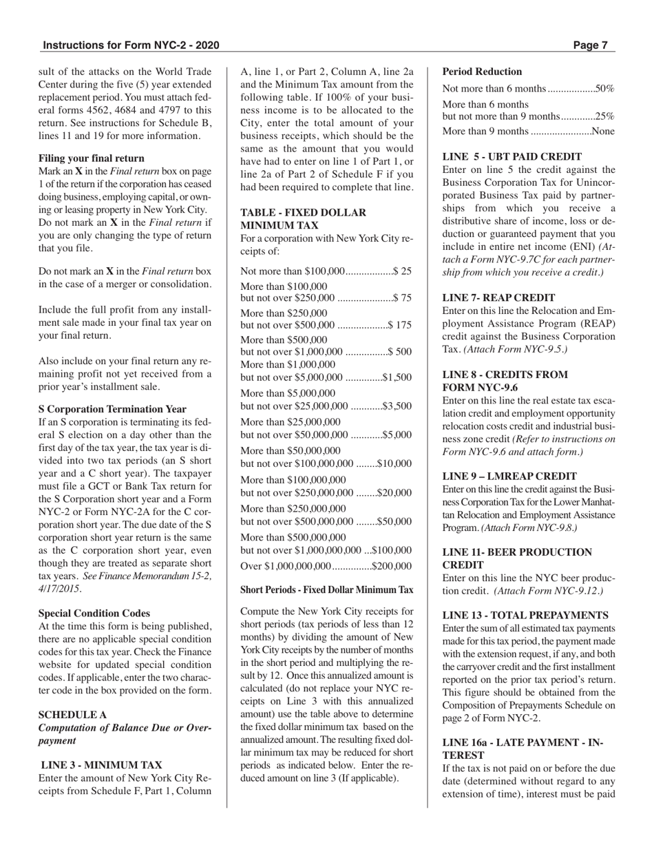 Instructions for Form NYC-2 Business Corporation Tax Return - New York City, Page 7