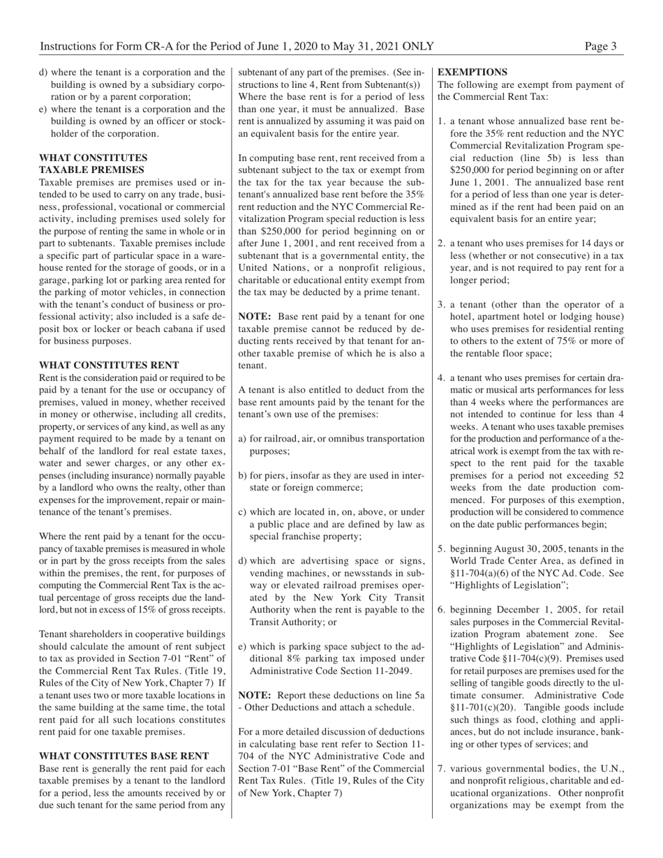 Instructions for Form CR-A Commercial Rent Tax Return - New York City, Page 3