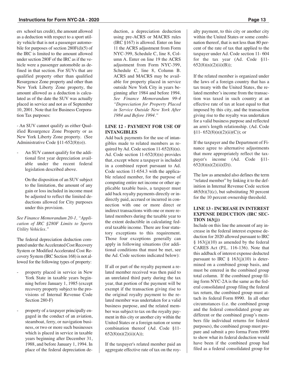 Instructions for Form NYC-2A Combined Business Corporation Tax Return - New York City, Page 13