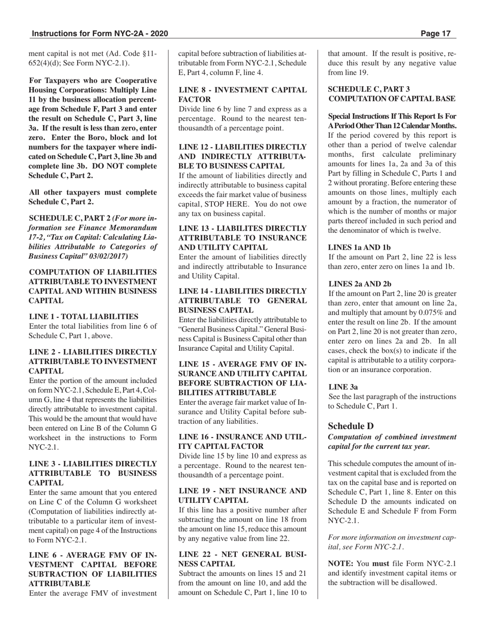 Instructions for Form NYC-2A Combined Business Corporation Tax Return - New York City, Page 17