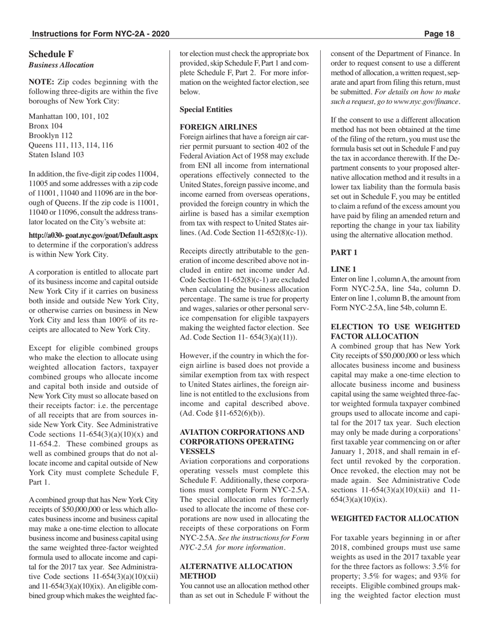 Instructions for Form NYC-2A Combined Business Corporation Tax Return - New York City, Page 18
