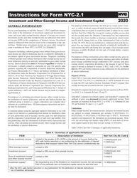 Instructions for Form NYC-2.1 Investment and Other Exempt Income and Investment Capital - New York City