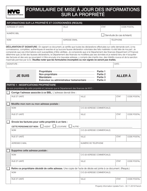 Property Information Update Form - New York City (French) Download Pdf