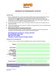 Document preview: Affidavit of Fraudulent Activity - New York City