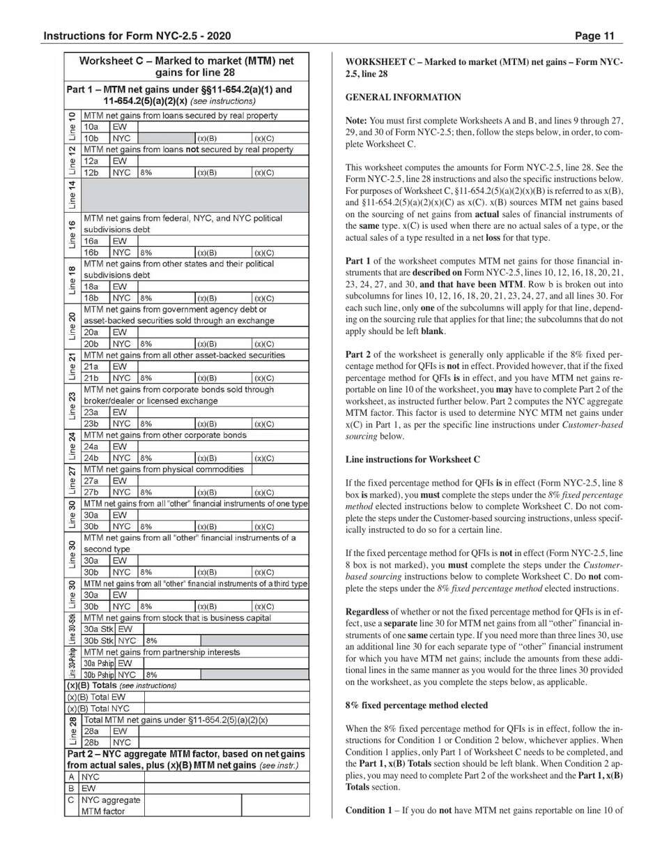 Instructions for Form NYC-2.5 Computation of Receipts Factor - New York City, Page 11