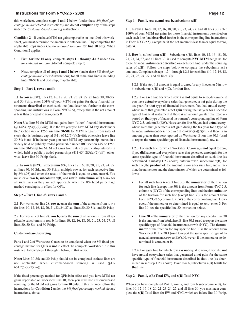 Instructions for Form NYC-2.5 Computation of Receipts Factor - New York City, Page 12