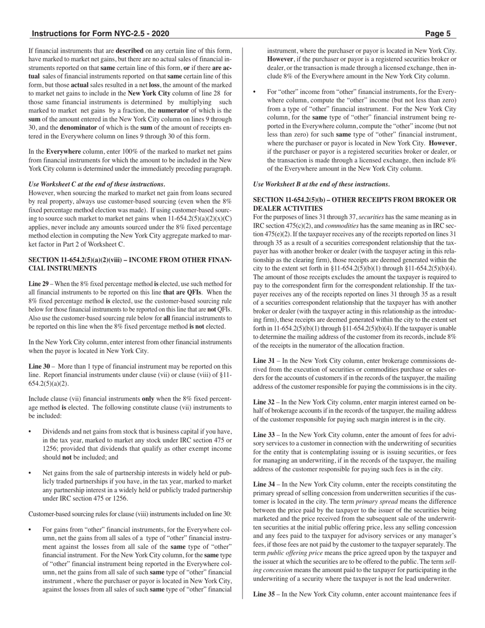 Instructions for Form NYC-2.5 Computation of Receipts Factor - New York City, Page 5