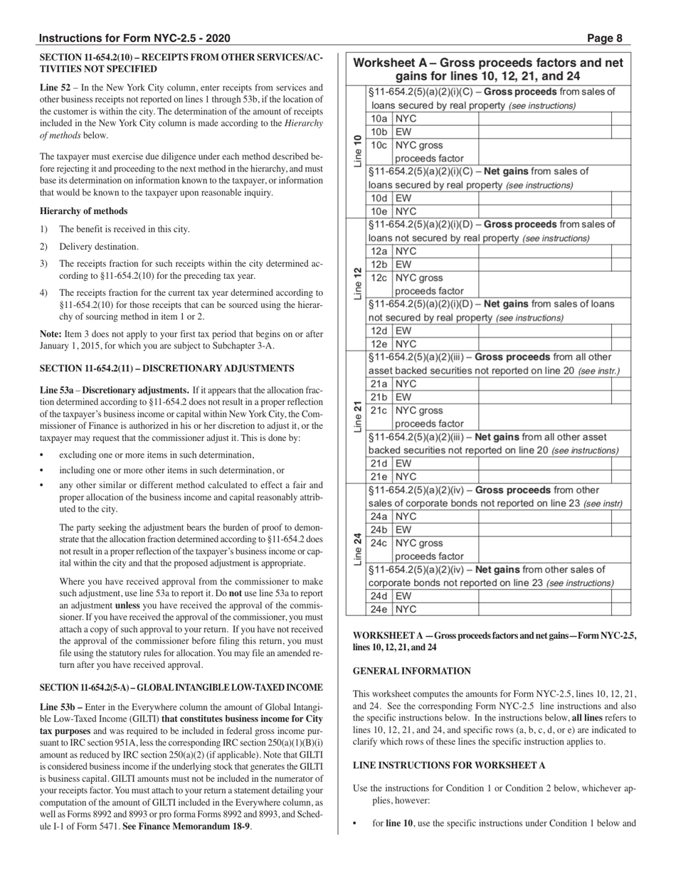 Instructions for Form NYC-2.5 Computation of Receipts Factor - New York City, Page 8