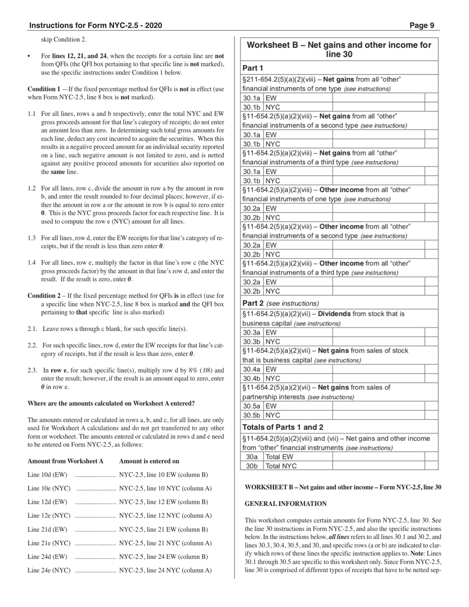Instructions for Form NYC-2.5 Computation of Receipts Factor - New York City, Page 9