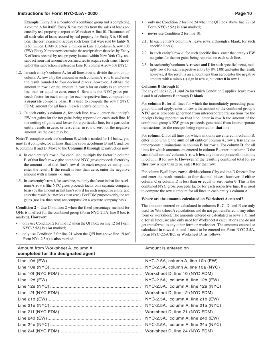 Instructions for Form NYC-2.5A Computation of Receipts Factor - New York City, Page 10