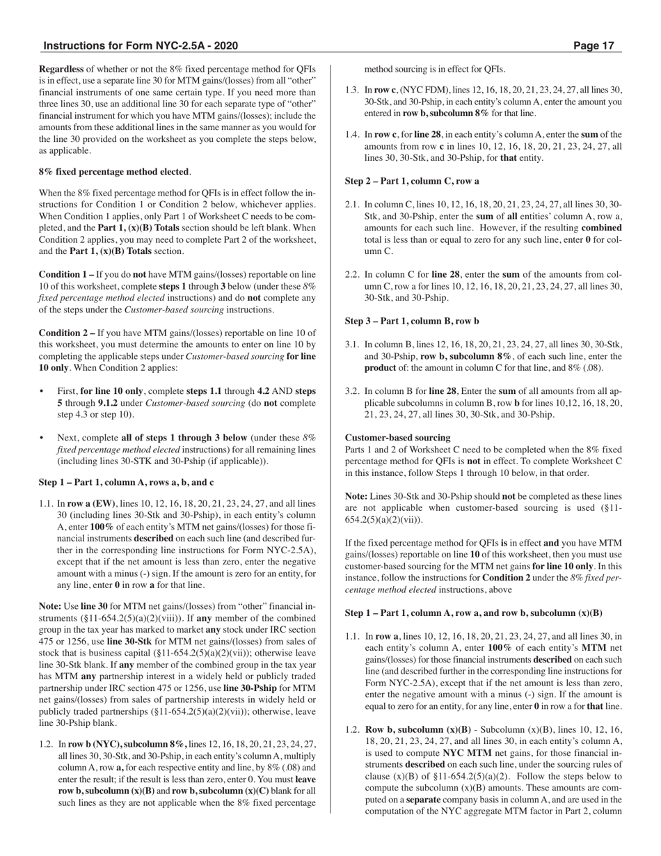 Instructions for Form NYC-2.5A Computation of Receipts Factor - New York City, Page 17
