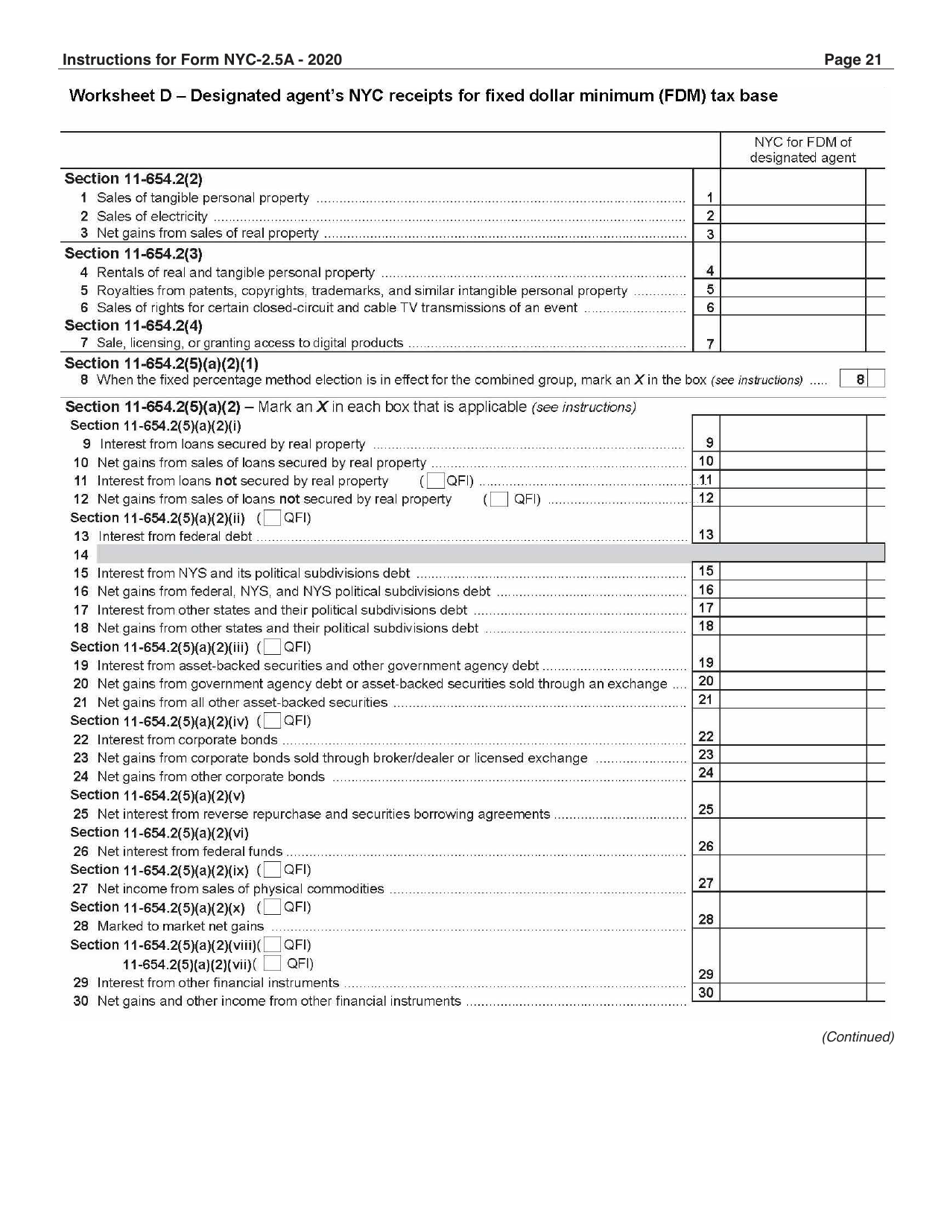 Instructions for Form NYC-2.5A Computation of Receipts Factor - New York City, Page 21