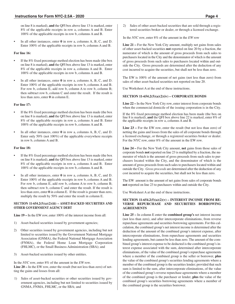 Instructions for Form NYC-2.5A Computation of Receipts Factor - New York City, Page 4