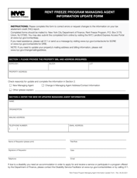 Document preview: Rent Freeze Program Managing Agent Information Update Form - New York City