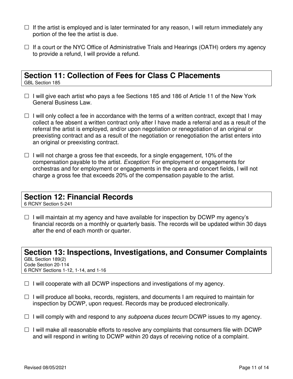 Theatrical Employment Agency Self-certification - New York City, Page 11