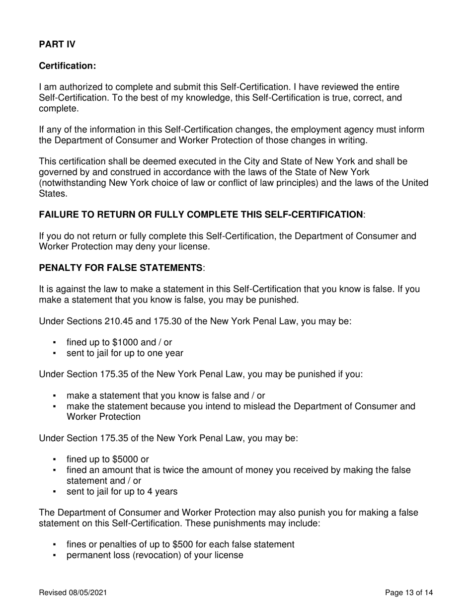 Theatrical Employment Agency Self-certification - New York City, Page 13