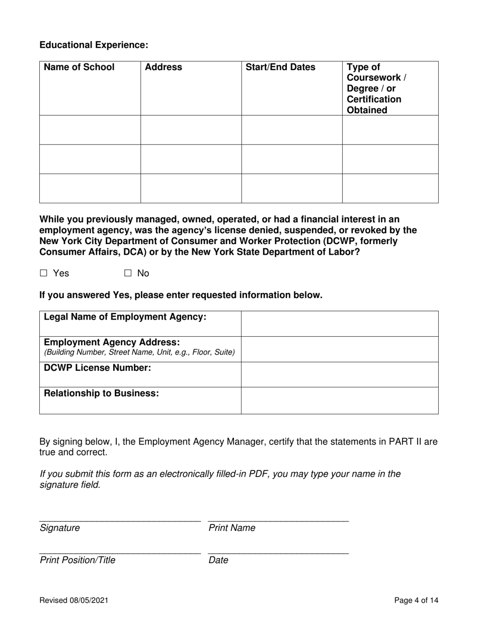 Theatrical Employment Agency Self-certification - New York City, Page 4