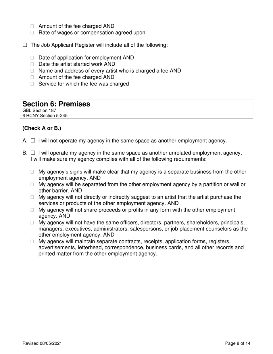 Theatrical Employment Agency Self-certification - New York City, Page 8