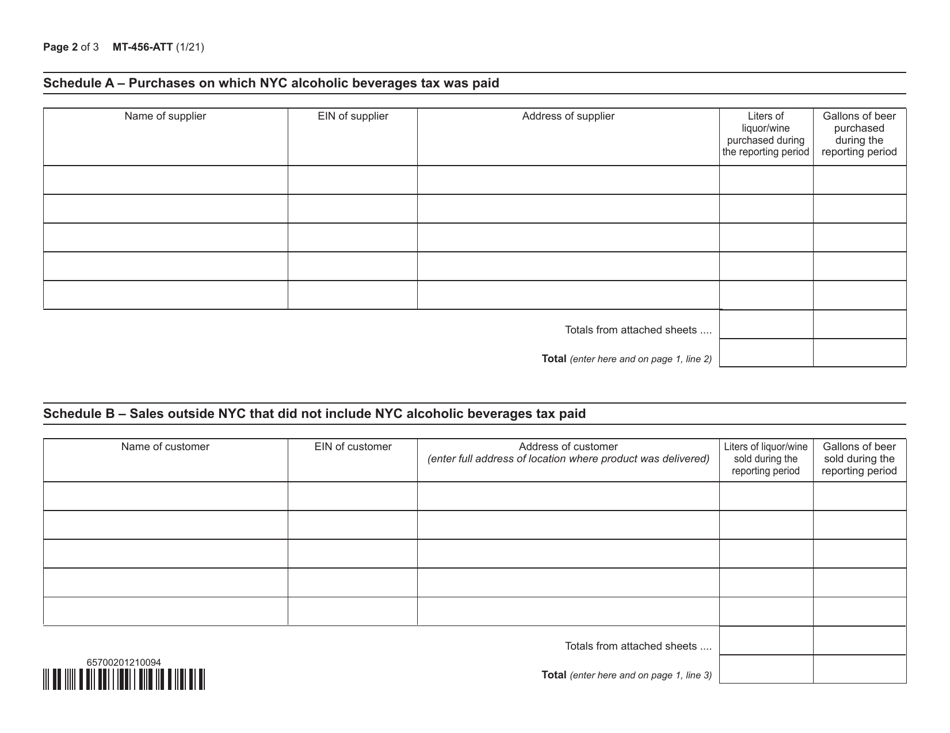 Form MT-456-ATT New York City Taxable Liters of Liquor and Gallons of Beer - New York, Page 2