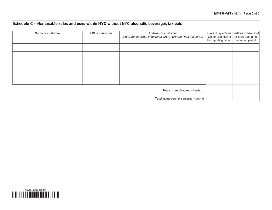 Form MT-456-ATT New York City Taxable Liters of Liquor and Gallons of Beer - New York, Page 3
