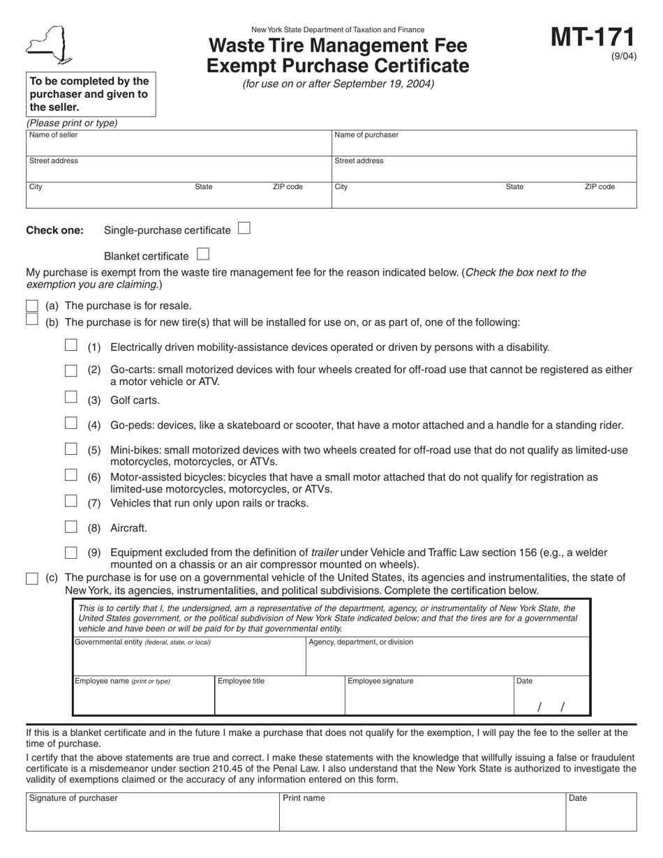 Form MT171 Fill Out, Sign Online and Download Printable PDF, New