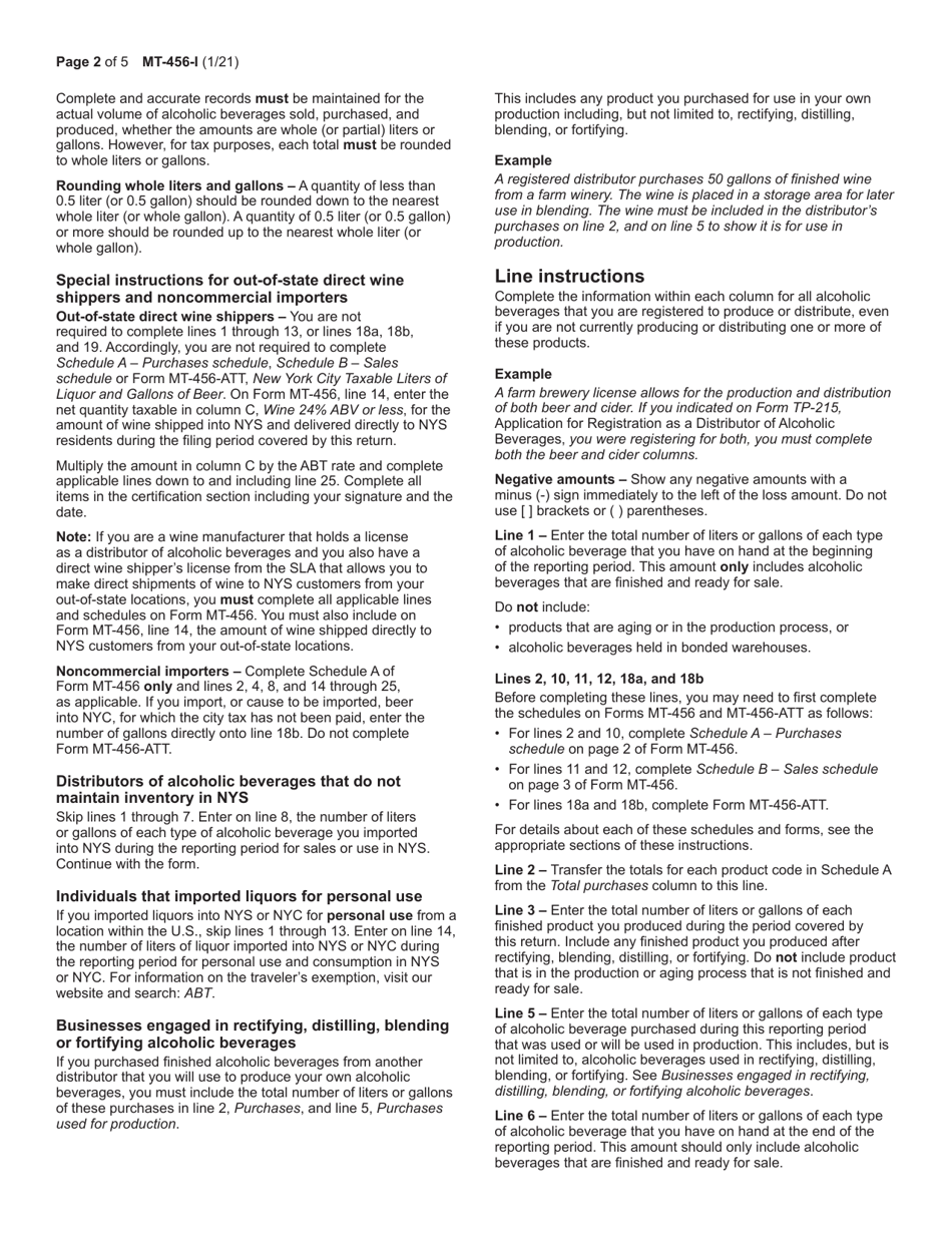 Instructions for Form MT-456, MT-456-ATT - New York, Page 2