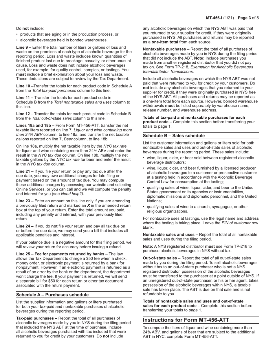 Instructions for Form MT-456, MT-456-ATT - New York, Page 3