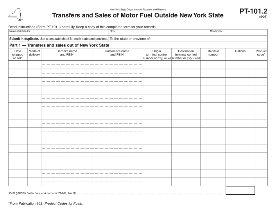 Form PT-101.2 Transfers and Sales of Motor Fuel Outside New York State - New York, Page 1