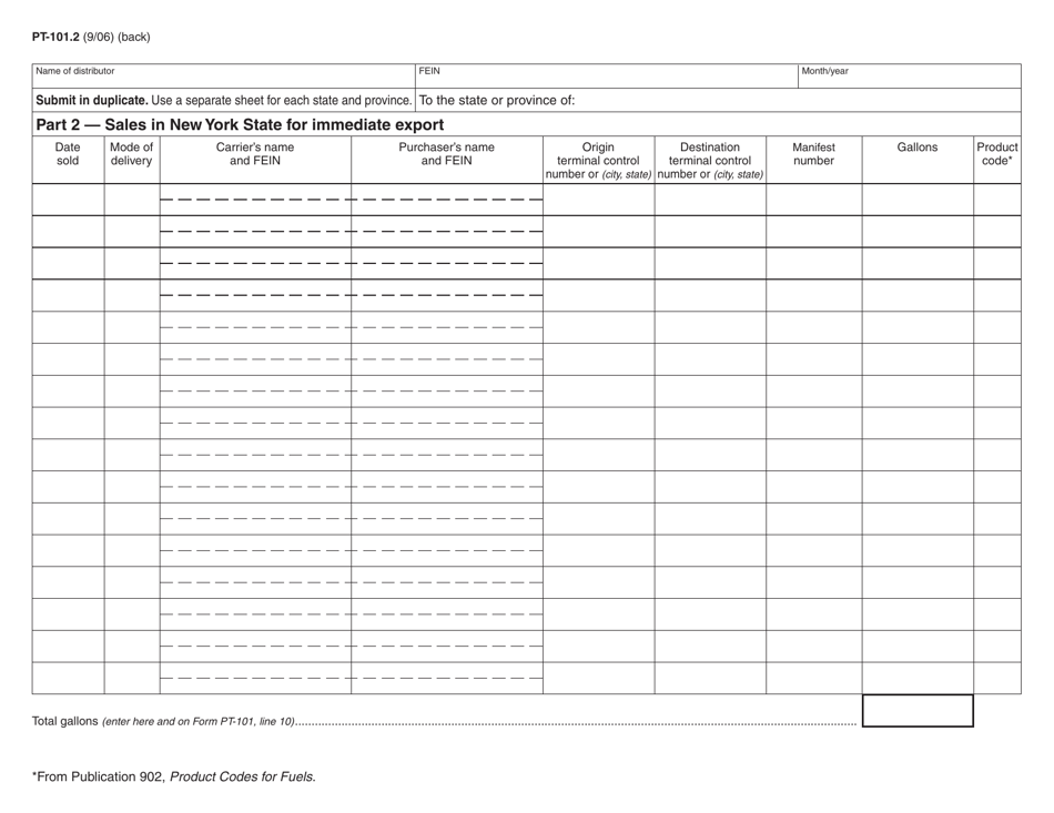 Form PT-101.2 Transfers and Sales of Motor Fuel Outside New York State - New York, Page 2