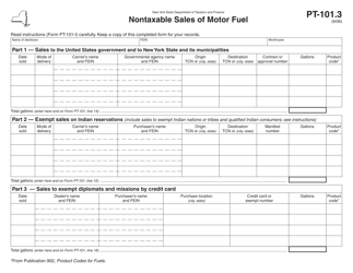 Document preview: Form PT-101.3 Nontaxable Sales of Motor Fuel - New York