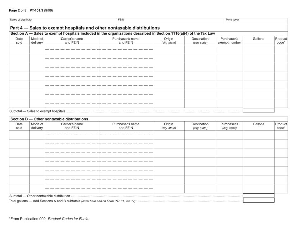 Form PT-101.3 Nontaxable Sales of Motor Fuel - New York, Page 2