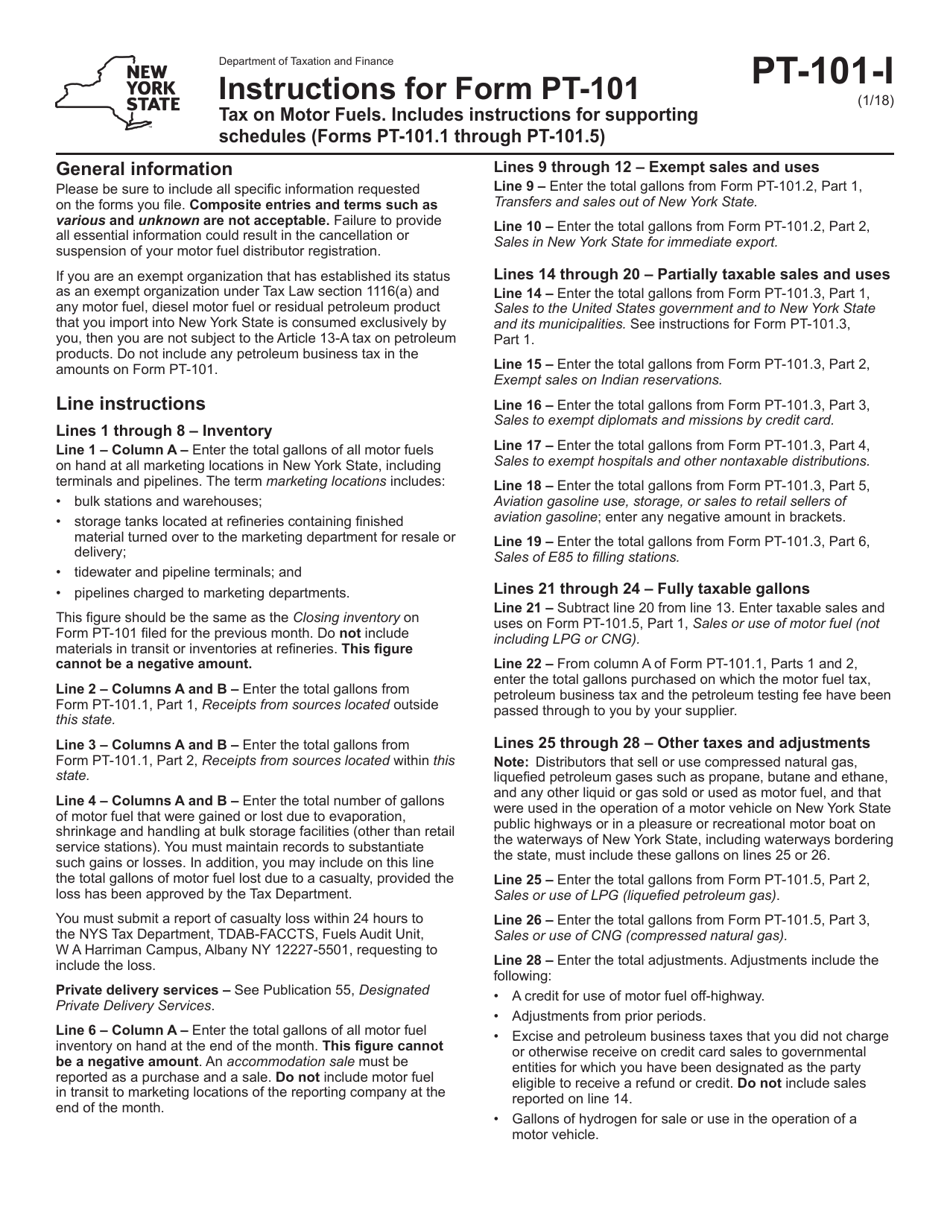 Instructions for Form PT-101 Tax on Motor Fuels (Includes Aviation Gasoline) - New York, Page 1