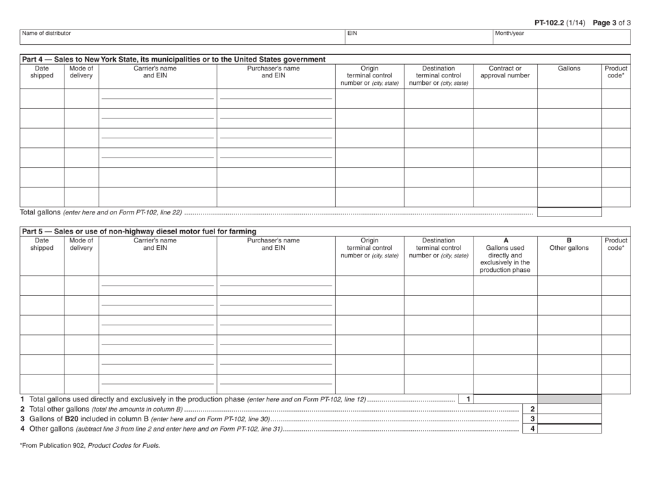 Form PT-102.2 Diesel Motor Fuel Nontaxable Sales - New York, Page 3