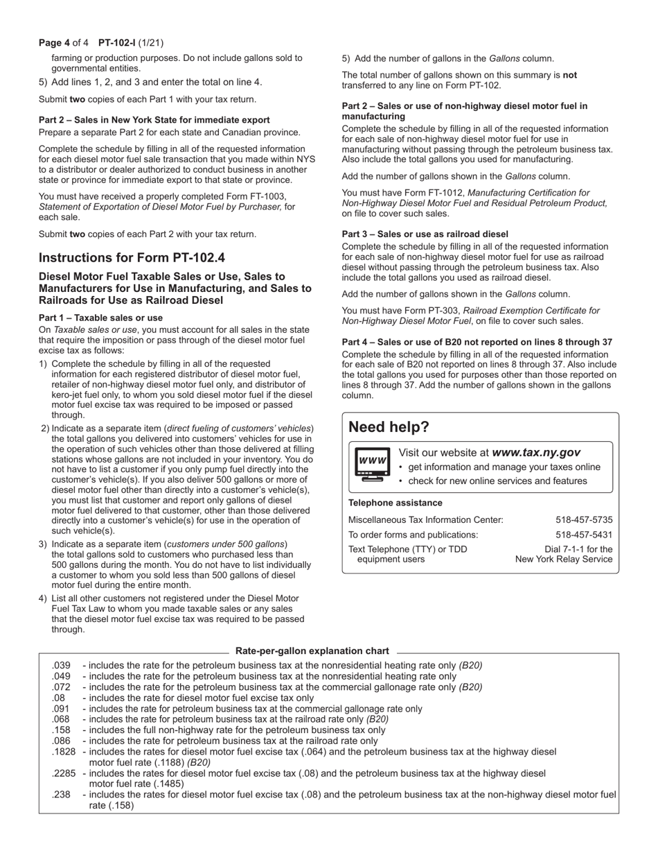Instructions for Form PT-102 Tax on Diesel Motor Fuel - New York, Page 4