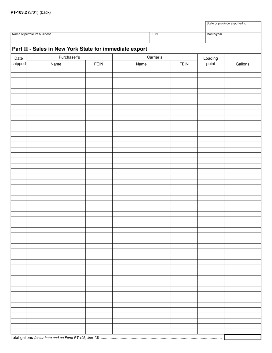 Form PT-103.2 Residual Petroleum Product - Transfers out of New York State and Sales in New York State for Immediate Export - New York, Page 2