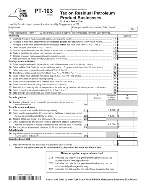 Form PT-103  Printable Pdf